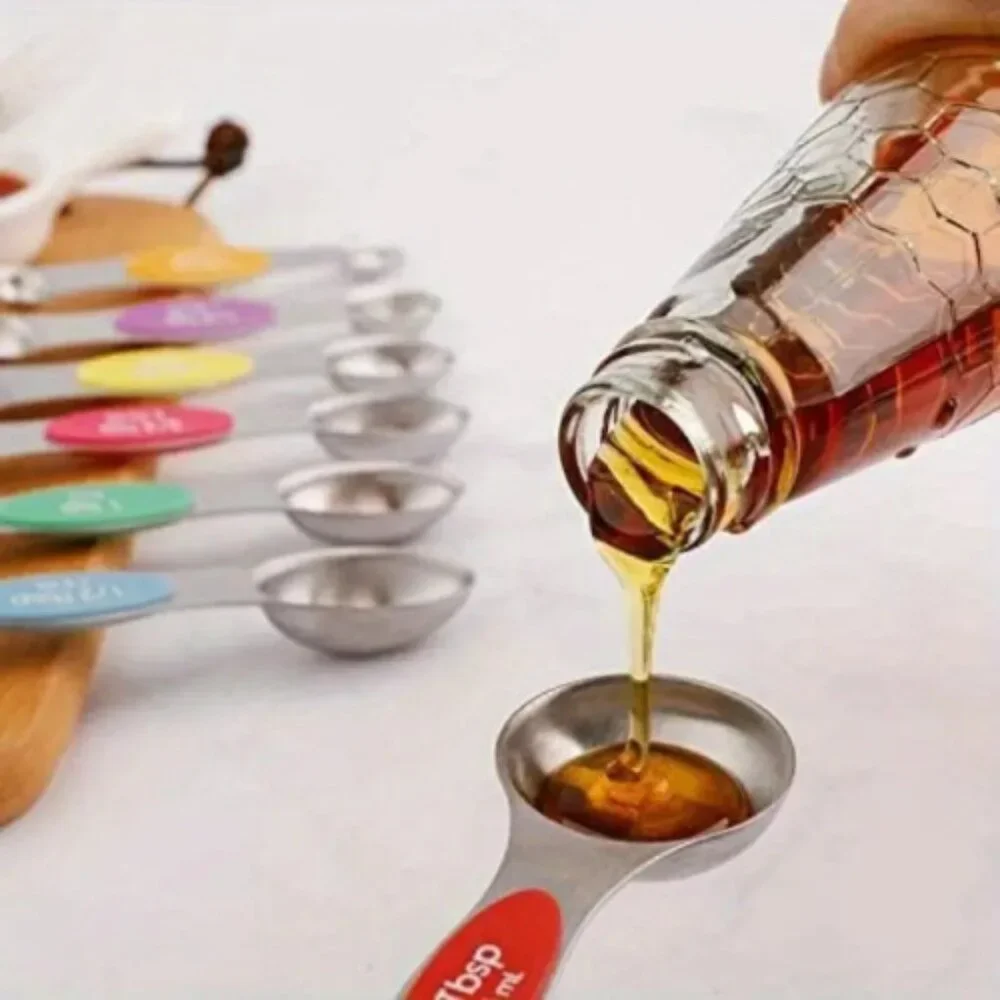 Magnetic Measuring Spoons Set of 6 Stainless Steel Dual Sided Stackable Teaspoon